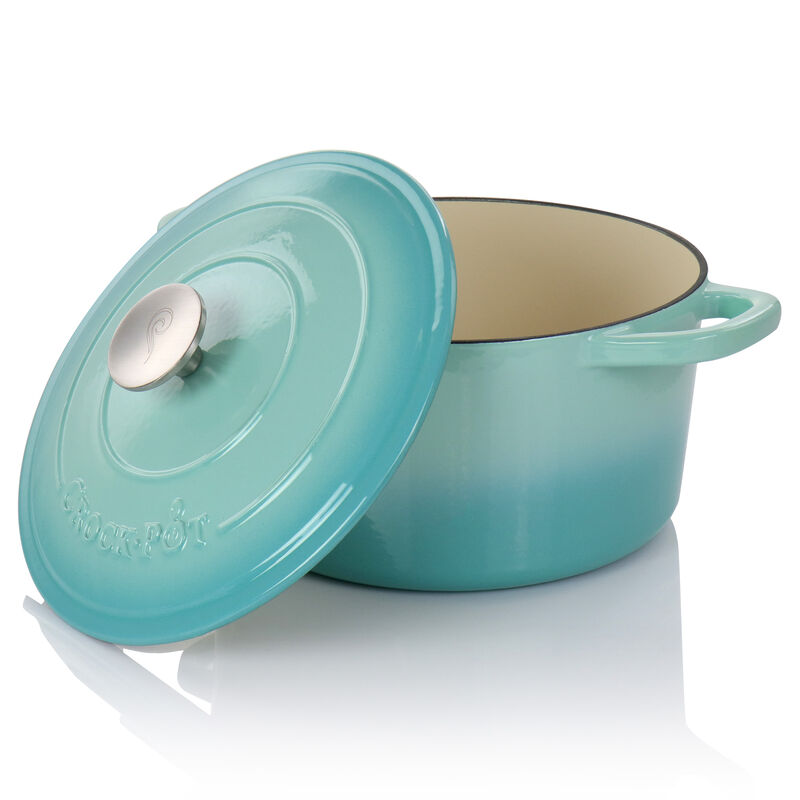 Crock-Pot Artisan 2 Piece 5 Quarts Enameled Cast Iron Dutch Oven in Aqua Blue