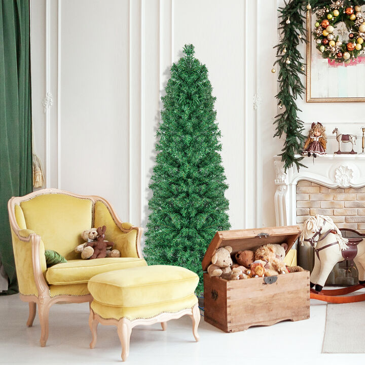 Pre-Lit Christmas Pencil Tree with Colorful Fiber Optic Lights for Holiday Decor