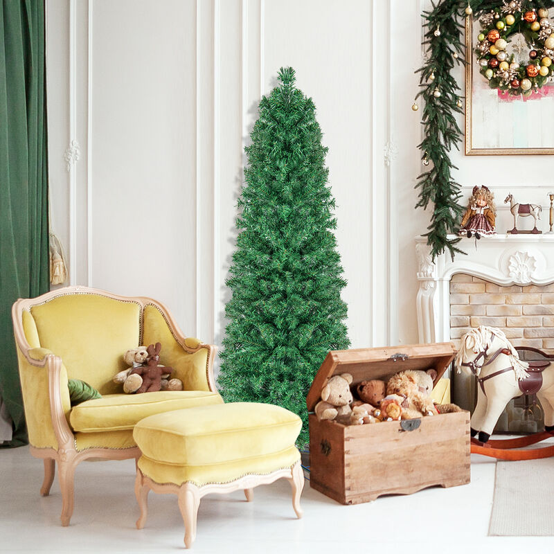 Pre-Lit Christmas Pencil Tree with Colorful Fiber Optic Lights for Holiday Decor
