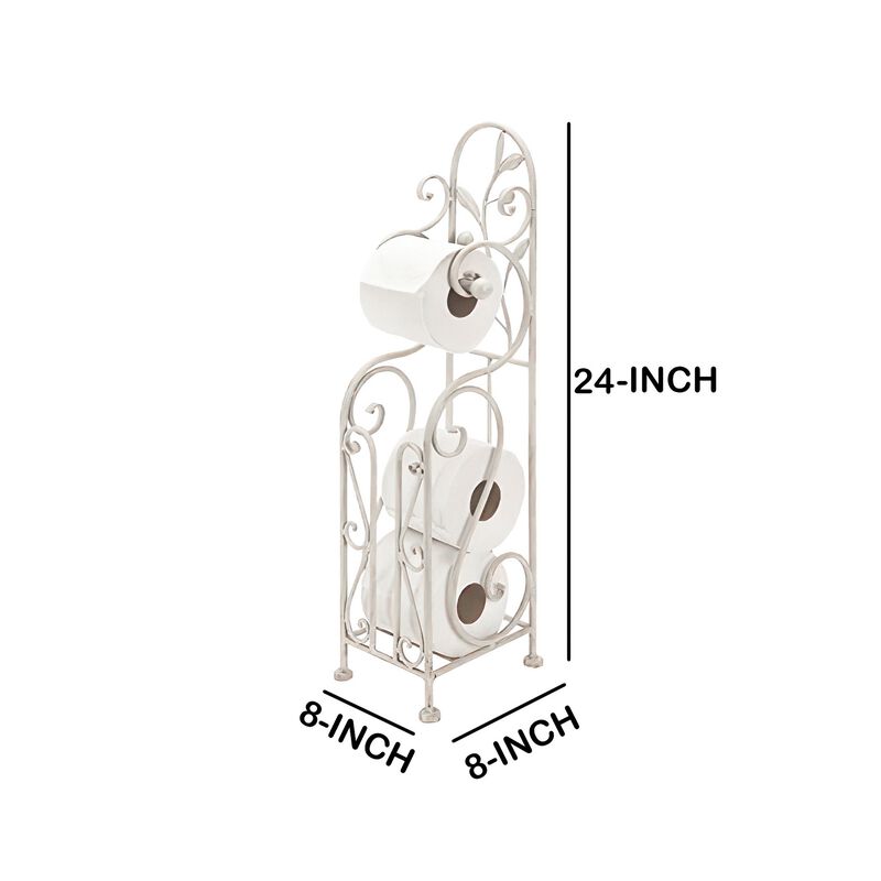 Benzara Classic Free standing Metal Toilet Paper Holder, Off White-Benzara