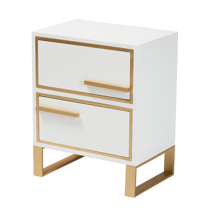 Baxton Studio Giolla and Luxe White Finished and Gold Metal 2-Drawer End Table
