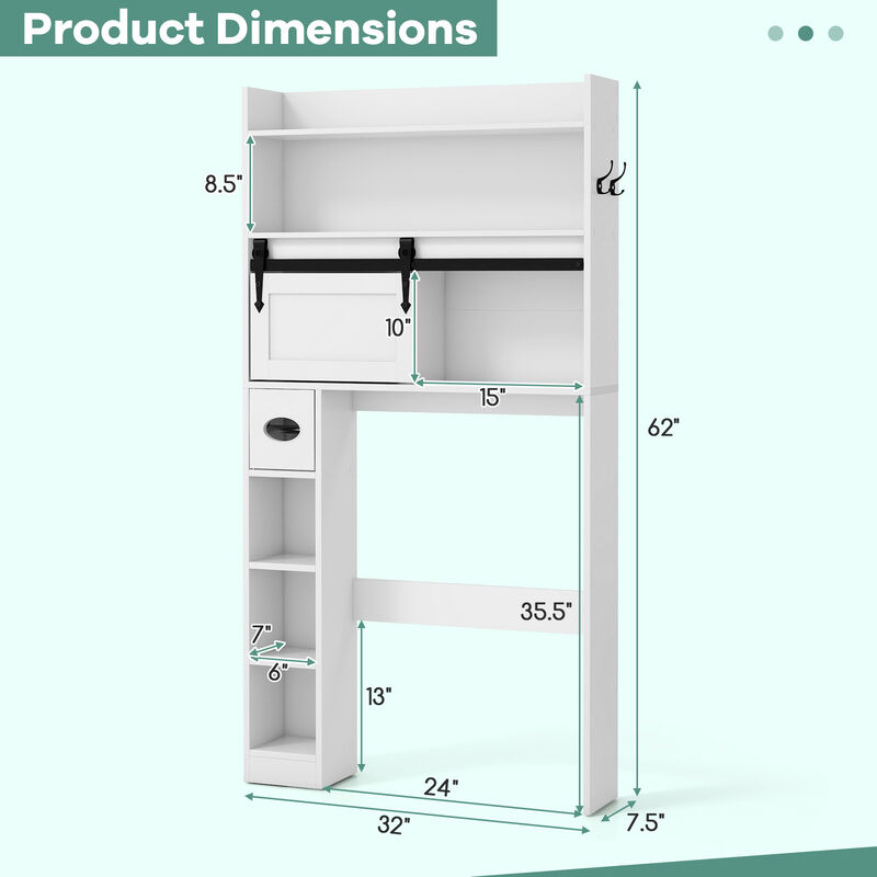 Over The Toilet Storage Cabinet with Sliding Barn Door and Adjustable Shelves