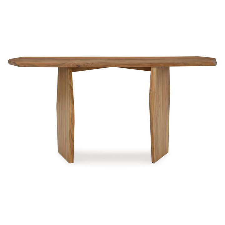 Console Sofa Table, Acacia Wood Irregular Tabletop, Brown 64 Inch - Benzara