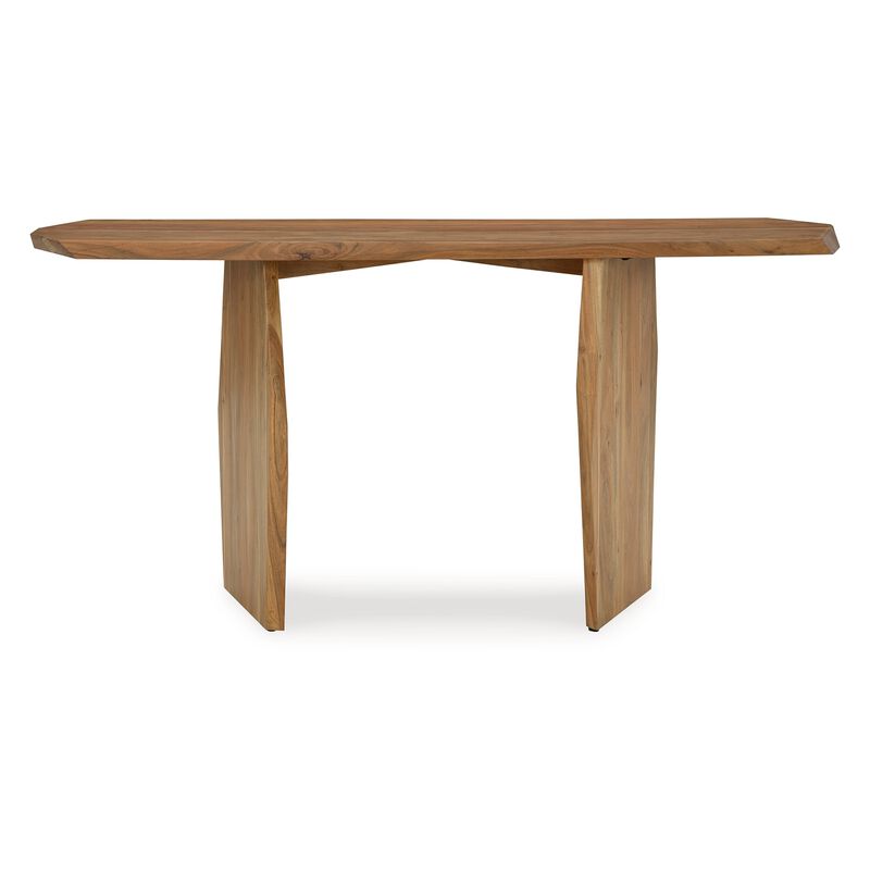 Console Sofa Table, Acacia Wood Irregular Tabletop, Brown 64 Inch - Benzara