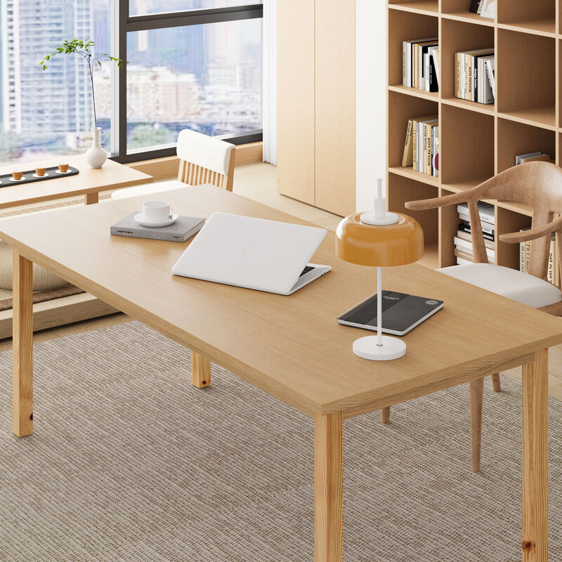 FUFU&GAGA Natural Wood Writing Desk, MDF & Rubberwood Construction (78.7" W x 29.5" H x 37.8" D), Natural Wood Finish