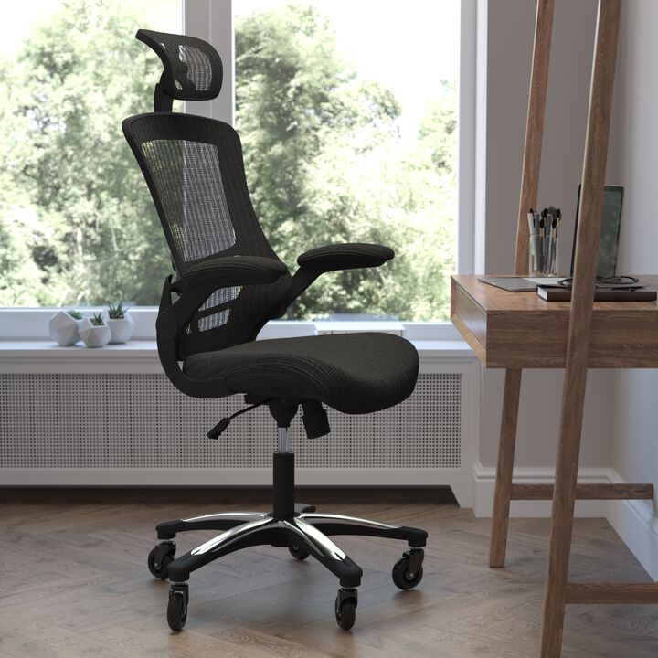 Kelista High-Back Mesh Swivel Ergonomic Executive Office Chair with Flip-Up Arms and Transparent Roller Wheels
