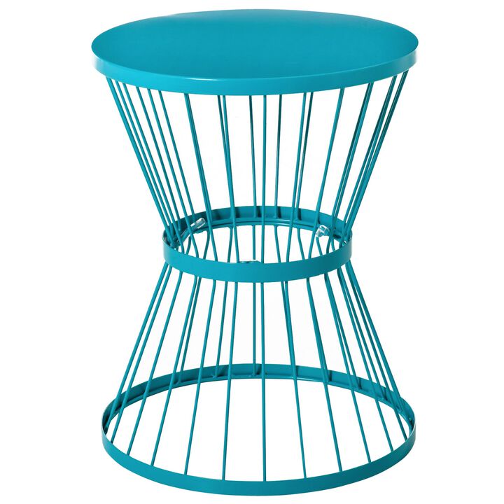 Blue Outdoor Accent: 16" Round Hourglass Steel Patio Side Table