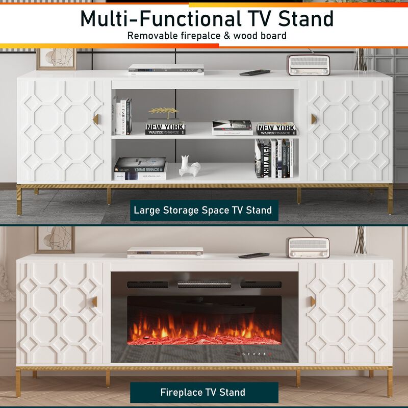Black TV Stand Fits TVs up to 70 to 80 in. with Metal Support Legs