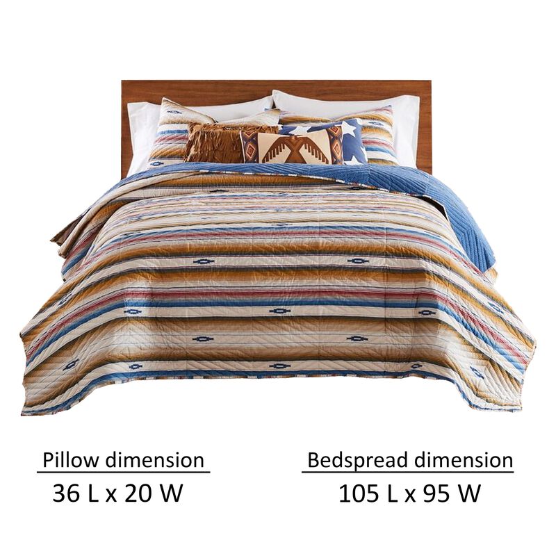 Rey 3pc Cal King Quilt and Pillow Sham Set, Ivory Multicolor Chevron Design