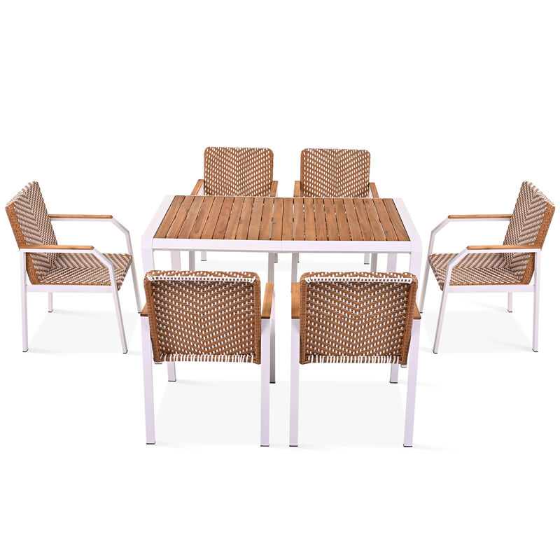 Merax 7 Pieces Patio Dining Table Chairs Outdoor Dining Set
