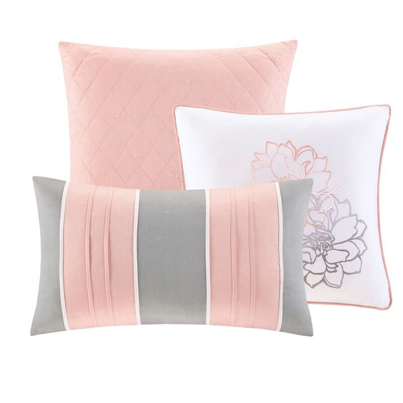 Gracie Mills Glenda 6-Piece Reversible Cotton Printed Quilt Set with Throw Pillows