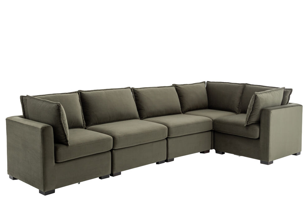 Bennett 5 Piece Flange Seam Modular Sofa  - Olive Green Velvet