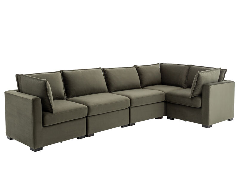 Bennett 5 Piece Flange Seam Modular Sofa  - Olive Green Velvet