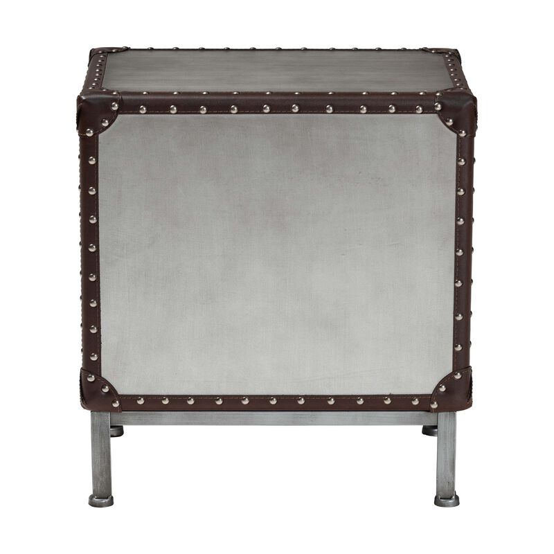 Baxton Studio Jacey Vintage Silver Metal 2 Drawer End Table