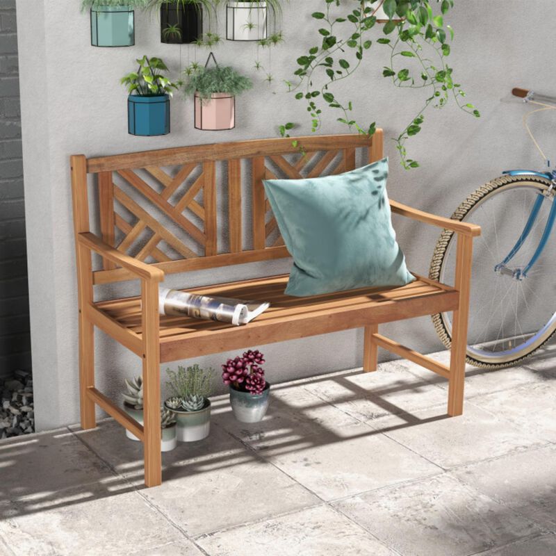 Hivvago 2-Person Wood Outdoor Bench with Cozy Armrest and Backrest