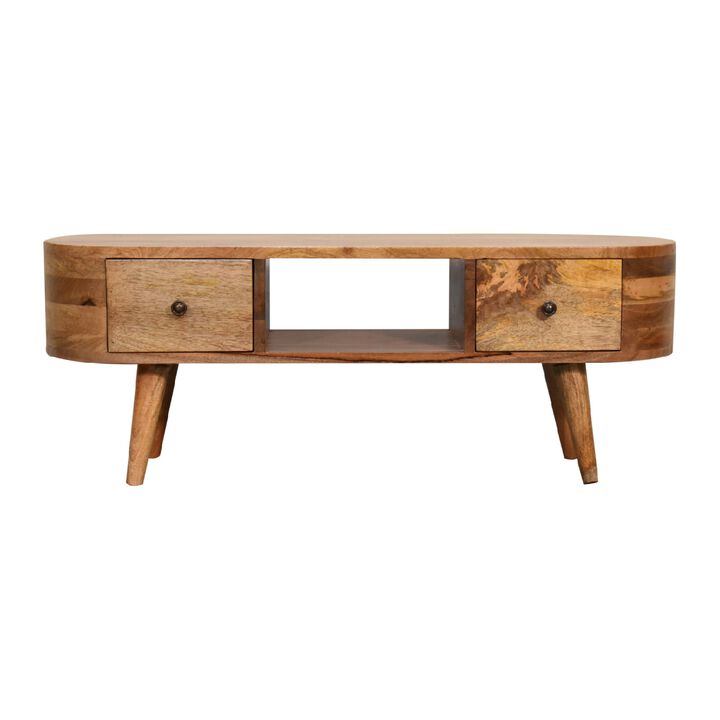 Mini Rounded Solid Wood 2 Drawers Entertainment Unit