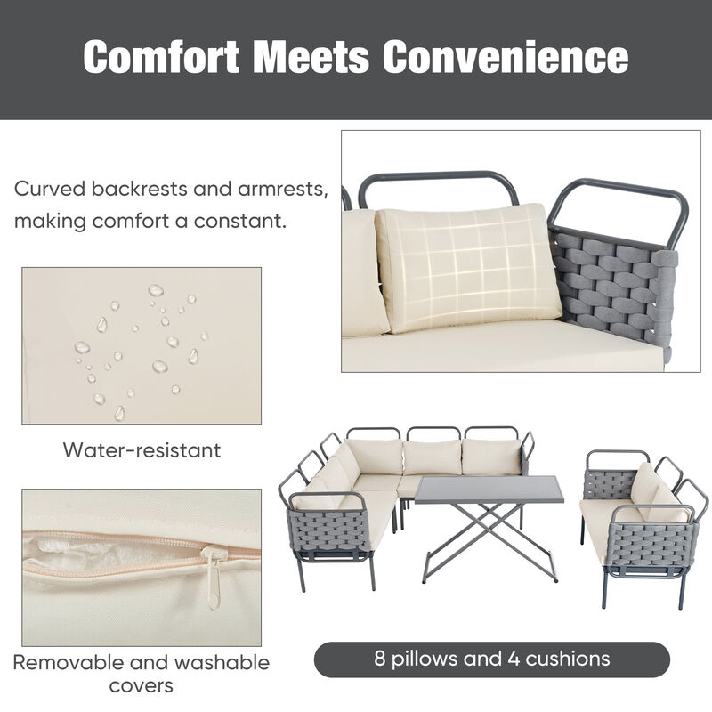 Merax Modern Patio Sectional Sofa Table Set