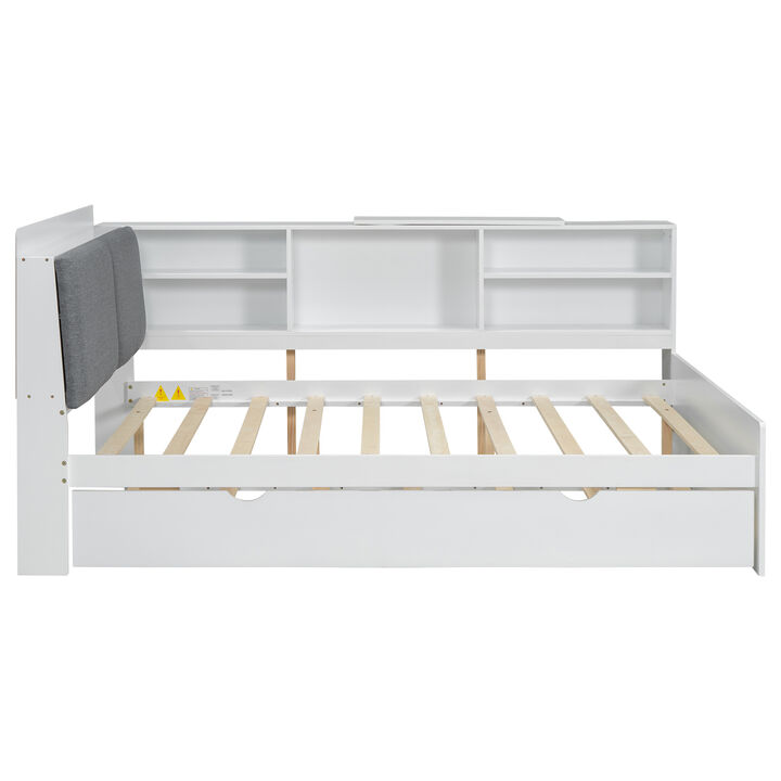 Merax Platform Bed with Trundle and Storage Headboard
