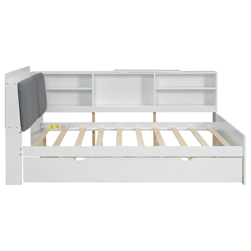 Merax Platform Bed with Trundle and Storage Headboard