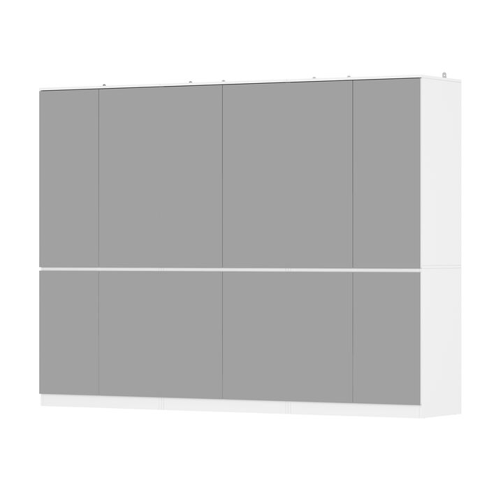 FUFU&GAGA 12-Door White Mirrored Wardrobe with True Glass Panels, Spacious Storage, and Modern Design, Ideal for Bedroom Organization, (94.5" L x 19.8" W x 70.9" H),Silver