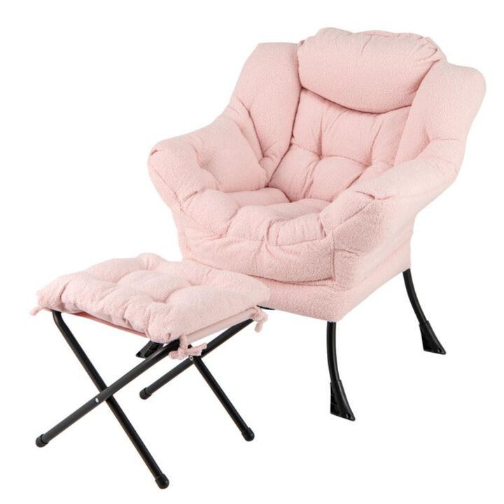 Hivvago Modern Accent Chair with Folding Footrest and Head Pillow