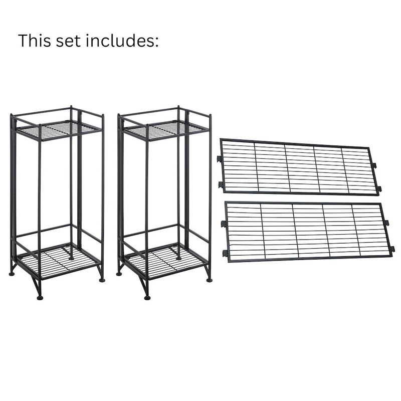 Convenience Concepts Xtra Storage 2 Tier Tall Folding Metal Shelves with Set of 2