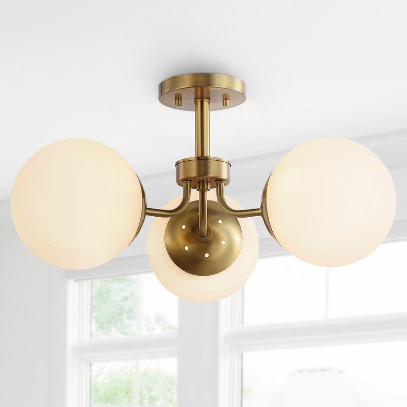 Olivier 3-Light Bohemian Farmhouse Iron/Frosted Glass LED Semi Flush Mount
