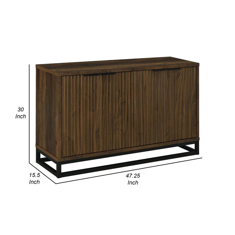 47 Inch Sideboard Cabinet Console, 4 Door, Carved Panels, Black and Brown - Benzara