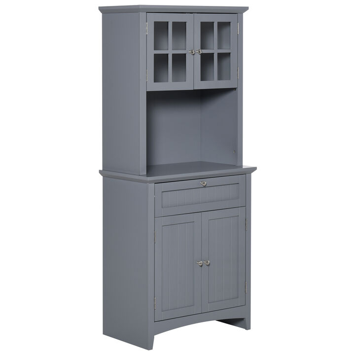 HOMCOM Elegant Buffet with Hutch, Kitchen Pantry Storage Cabinet with Framed Glass Door Drawer and Microwave Space, White