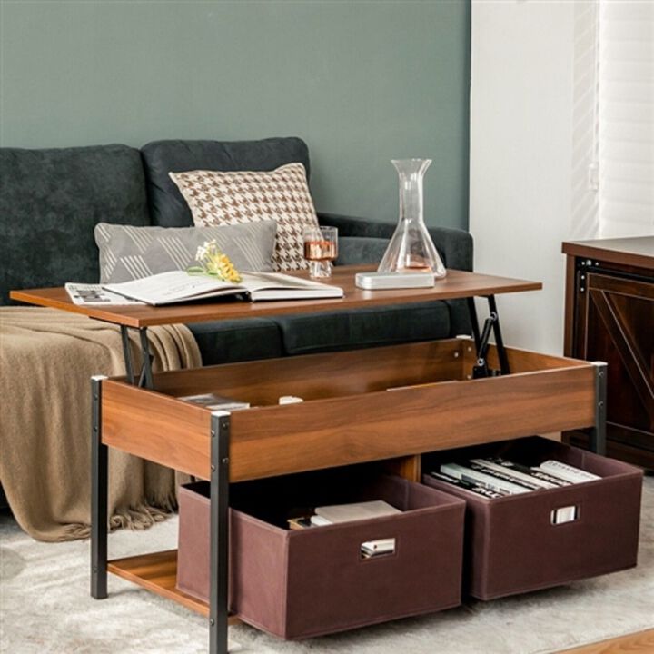 Lift-Top Multi-Purpose Coffee Table – FarmHouse Style with 2 Storage Drawers and Bins
