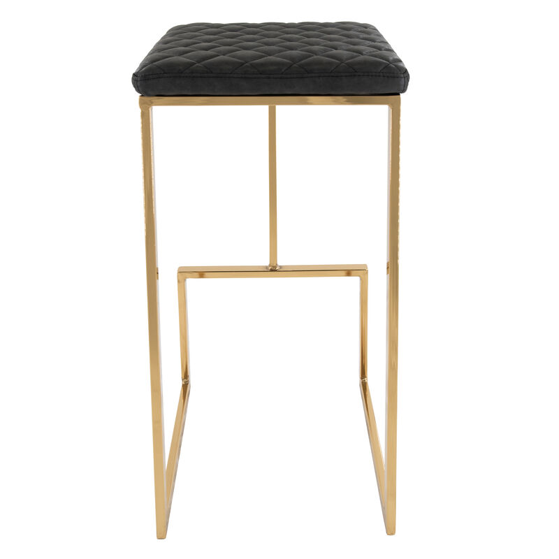 LeisureMod Quincy Stitched Leather Gold Metal Bar Stools in Olive Green