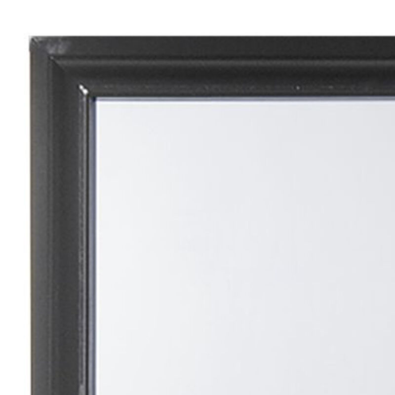 Contemporary Style Wooden Mirror with Raised Frame, Black-Benzara