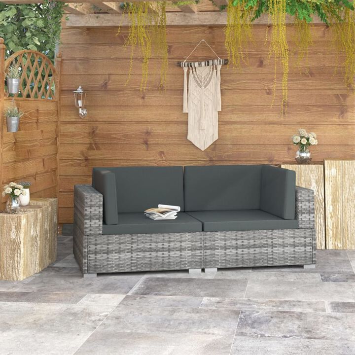 vidaXL 2 Piece Garden Sofa Set with Cushions Poly Rattan Gray