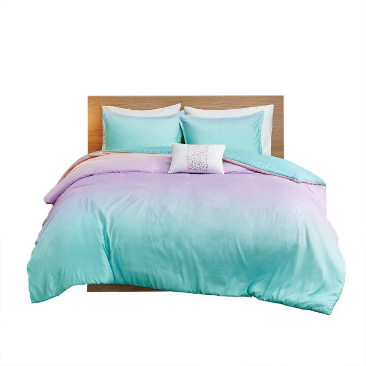 Gracie Mills Dagny Whimsical Ombre Glitter Reversible Duvet Cover Set
