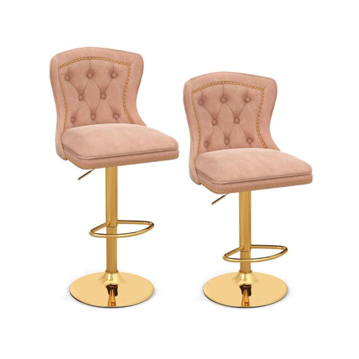 Hivvago Set of 2 Bar Chairs with Footrest  Electroplated Metal Base and Anti-Slip Ring