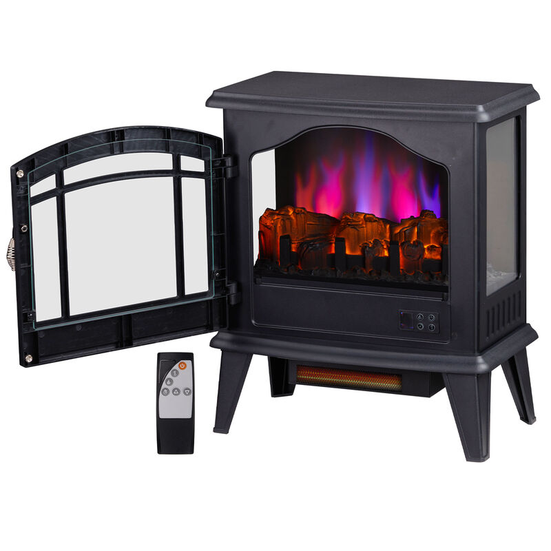 Electric Fireplace Stove 1400W Freestanding Heater with 3-Level Flame and Timer