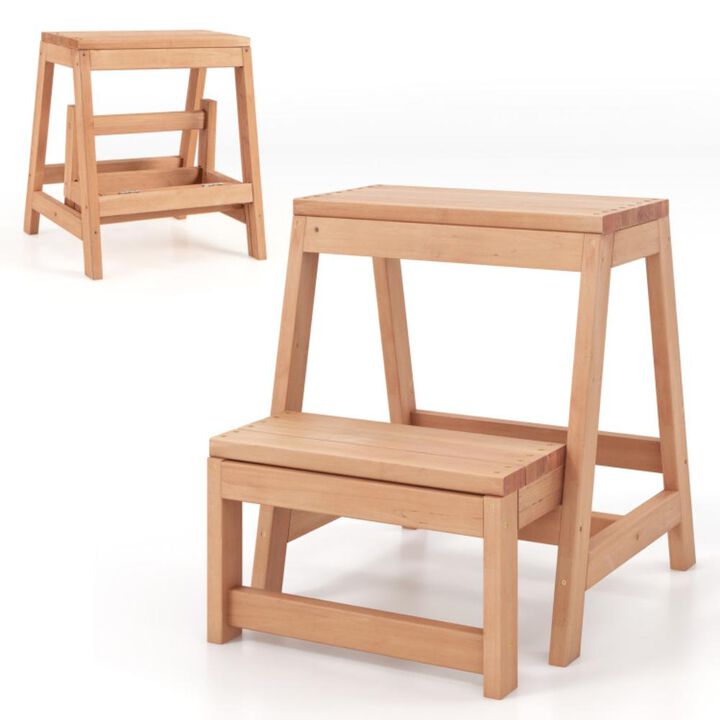 Hivvago Multipurpose Wood Folding 2-Step Stool for Indoor Outdoor Plant Stand-Natural
