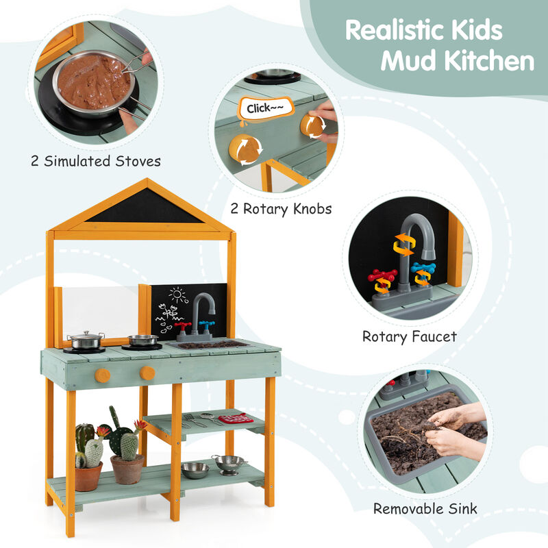 Kids Kitchen Playset with Root Viewer Planter and Rotatable Faucet