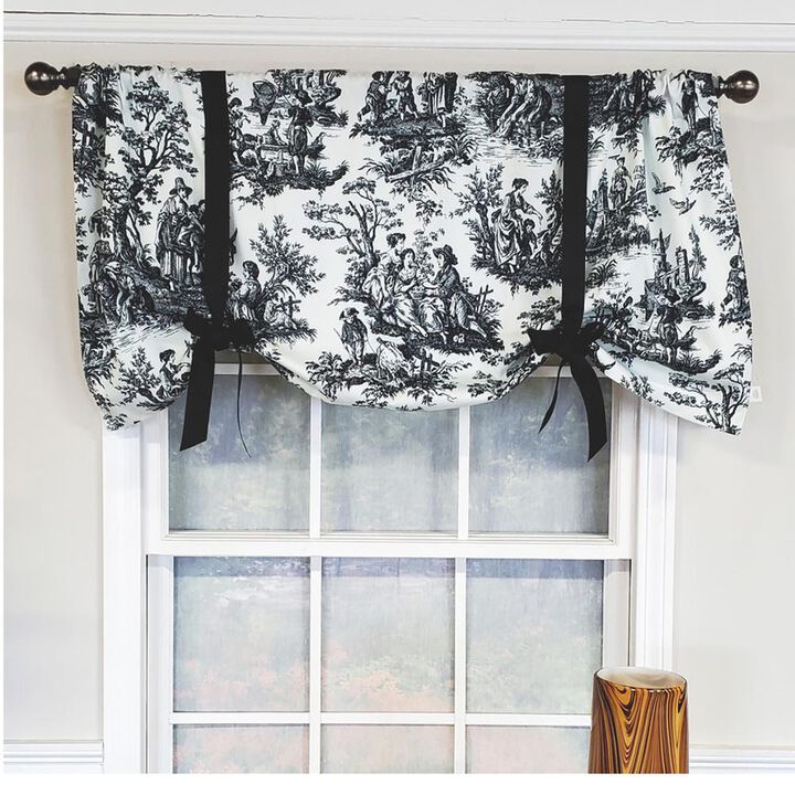RLF Home Modern Design Classic Pique Tie-Up Window Valance 50" x 18" Black