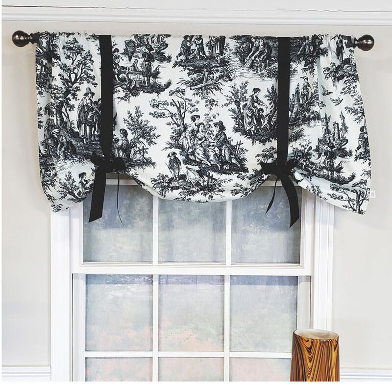 RLF Home Modern Design Classic Pique Tie-Up Window Valance 50" x 18" Black
