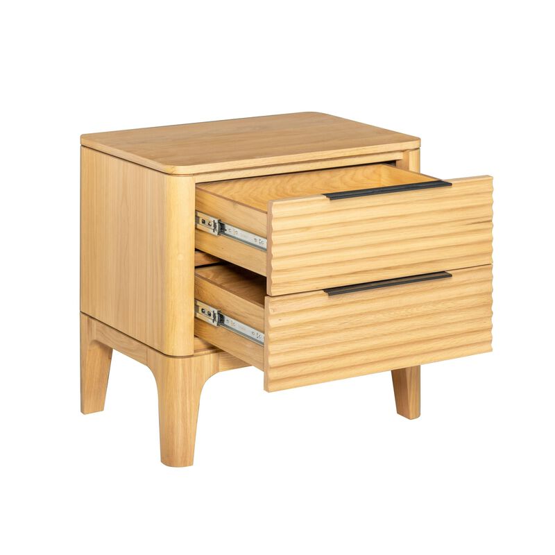 Cid Jima 26 Inch Nightstand, 2 Drawers, Solid Wood in Natural Oak Finish - Benzara