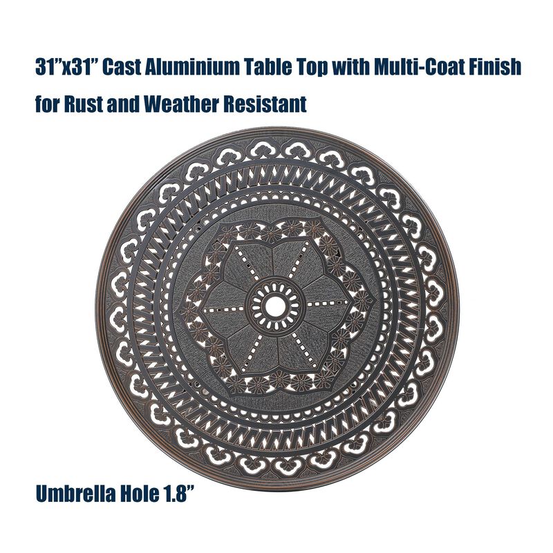 Mondawe Durable Cast Aluminum Outdoor Table with Umbrella Hole Rust-Proof and Weather-Resistant