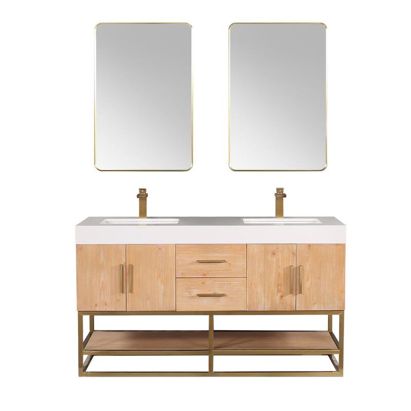 Altair 60 Double Bathroom Vanity in Light Brown awith Mirror