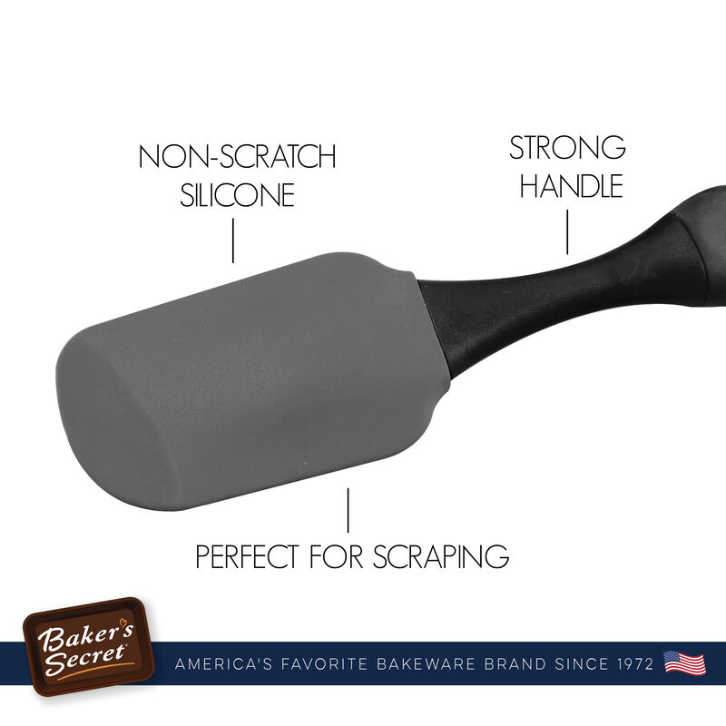 Baker's Secret 2-1 Scraper & Spatula, Silicone Heat Resistant, Baking Essentials, 10" Black