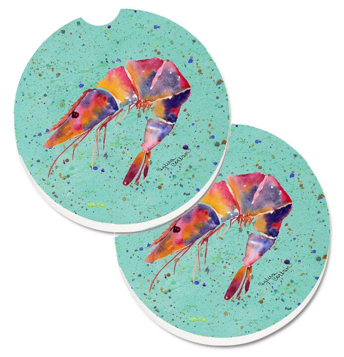 Caroline's Treasures Shrmip Set of 2 Cup Holder Car Coasters 8464CARC, 2.56, Multicolor