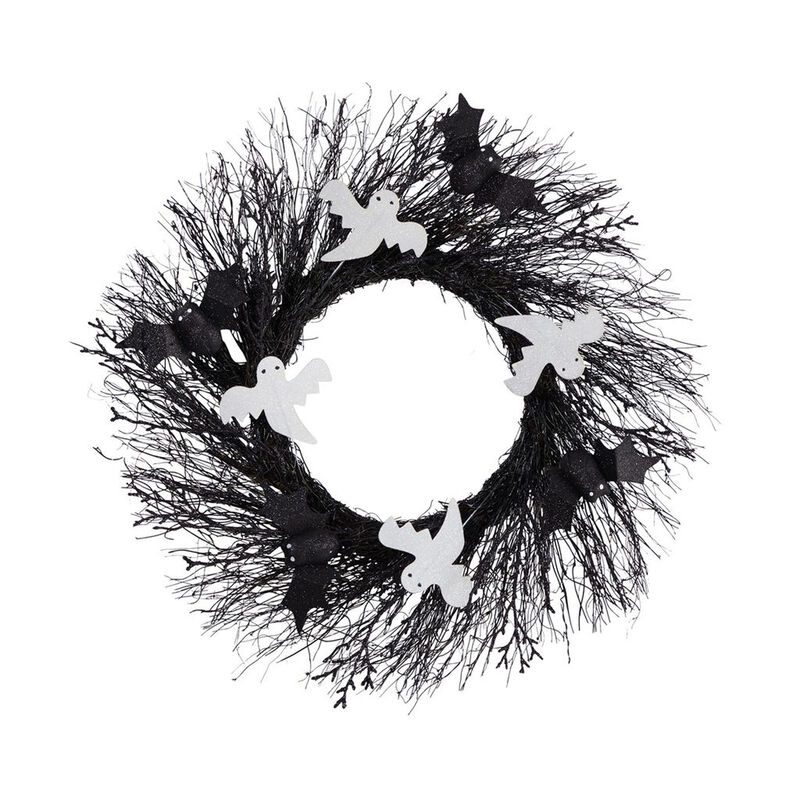 Nearly Natural 22-in Halloween Ghost and Bats Twig Wreath