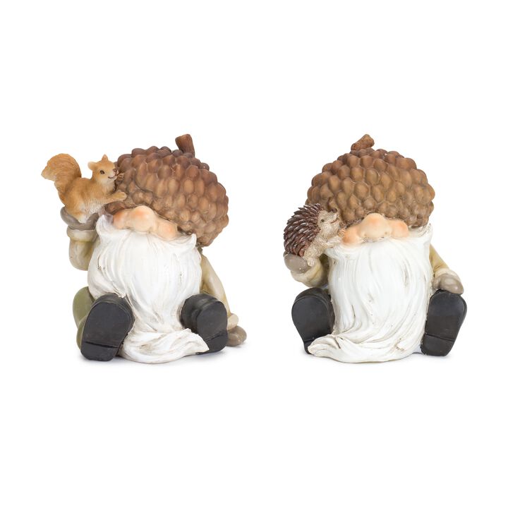 Set of 2 Gnome Statues with Acorn Hats for Garden, Yard, and Outdoor Décor
