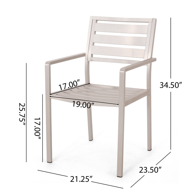 Niko Outdoor Dining Chair Set of 2, Open Slat Design, Metal, Silver Finish - Benzara