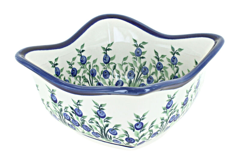 Blue Rose Polish Pottery Porcelain Vine Medium Square Scallop Bowl