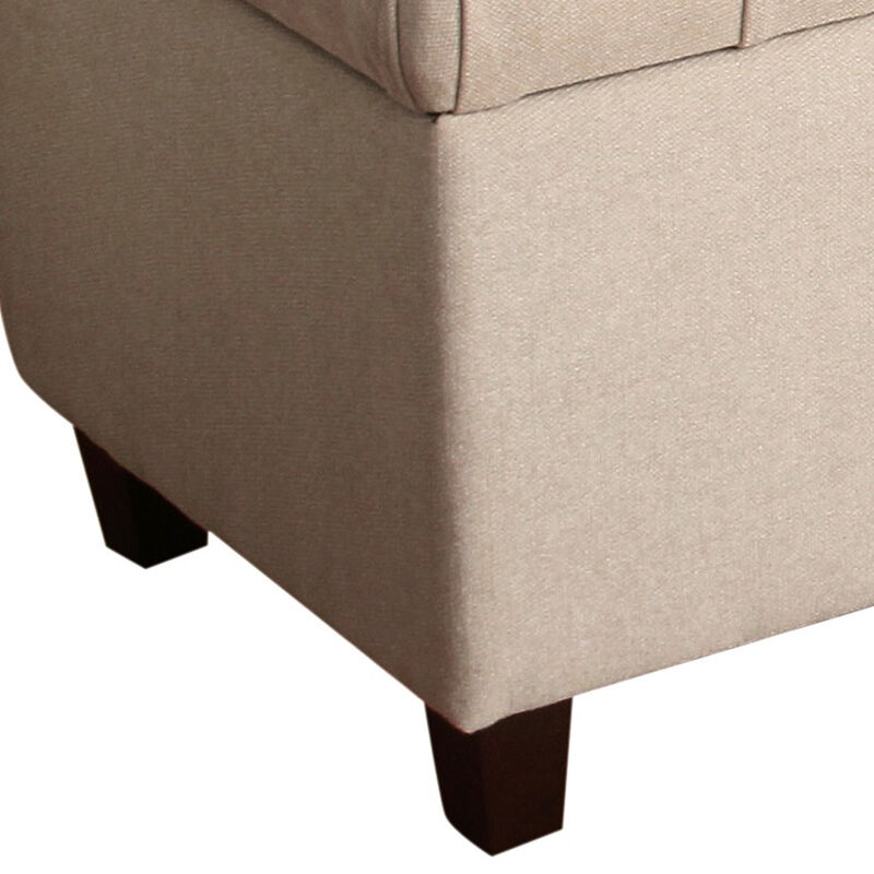 Fabric Upholstered Button Tufted Wooden Bench With Hinged Storage, Cream and Brown - Benzara